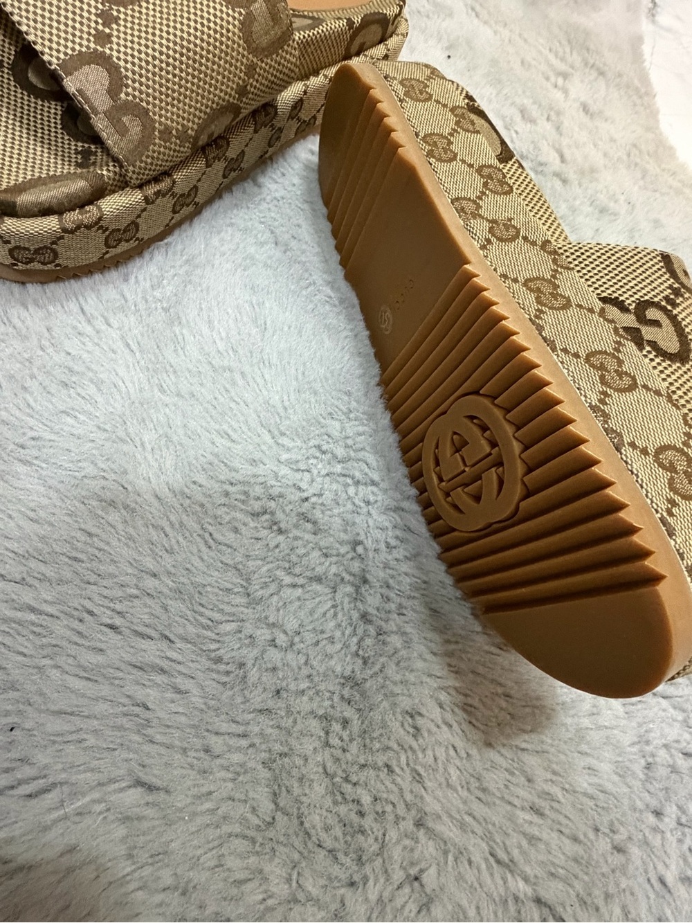 Gucci Brown/Beige GG Canvas Slide Mules - Picture 3 of 4